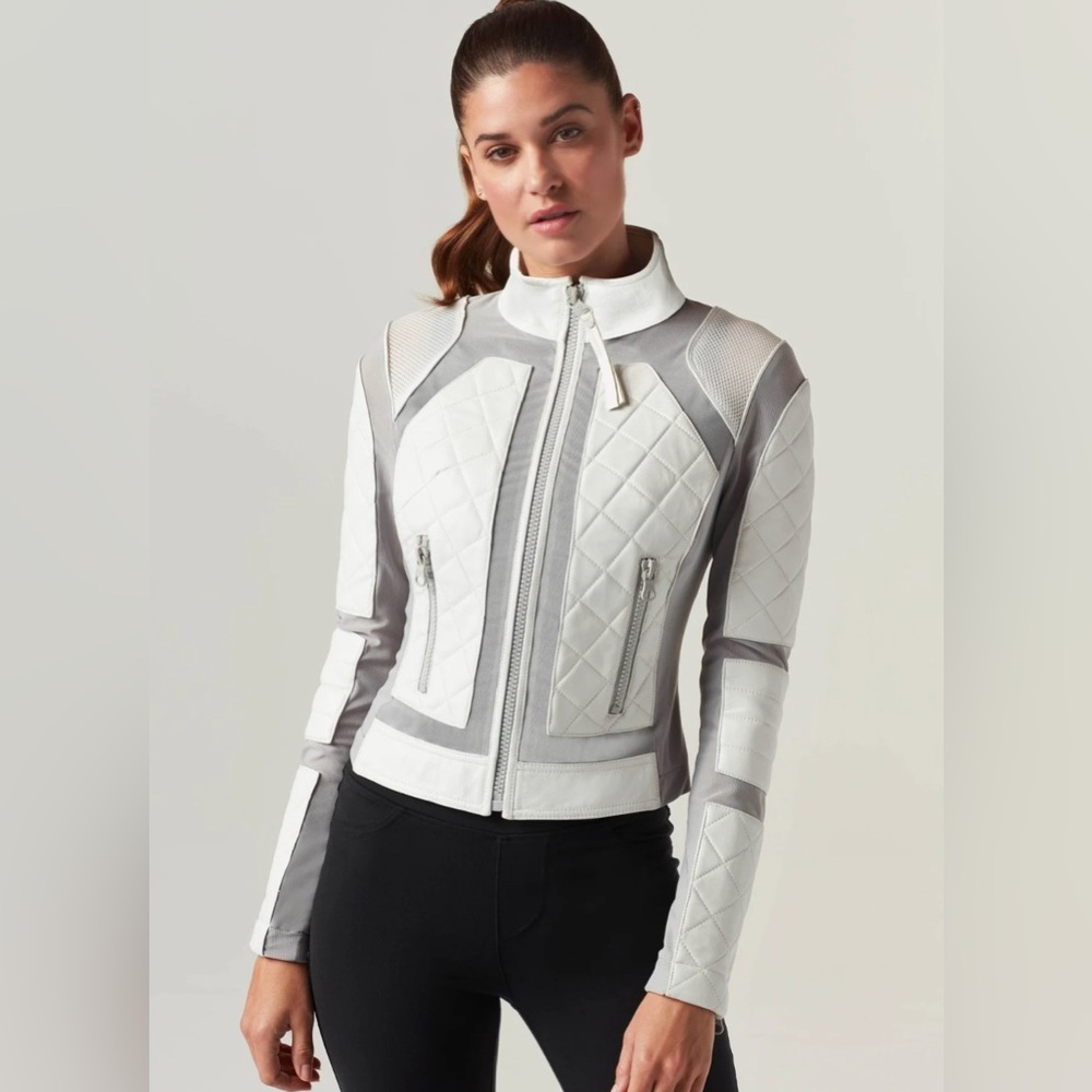 Blanc Noir Classic Leather Mesh Moto - White / Gray